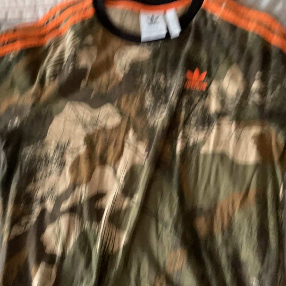 Mens orange stripped camo adidas shirt size small